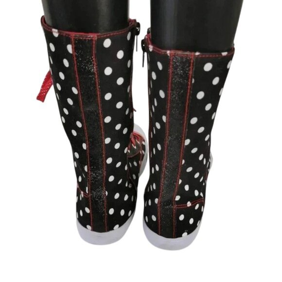 Disney Minnie Mouse Boots Size 6 M Black White Dot Red Lace Up  10 inch - Picture 7 of 8